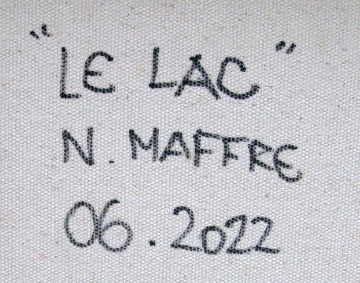 Tableau de N MAFFRE a pour titre  LE LAC style abstrait dim : N MAFFREprix:1000