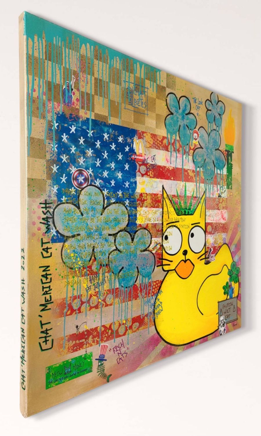 Tableau de Stephanie Godann a pour titre  Chat'merican Cat Wash style street art dim : Stephanie Godannprix:850