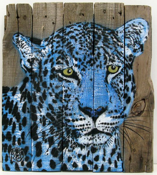 Tableau de MOSKO a pour titre  LEOPARD BLEU style figuratif dim : MOSKOprix:900
