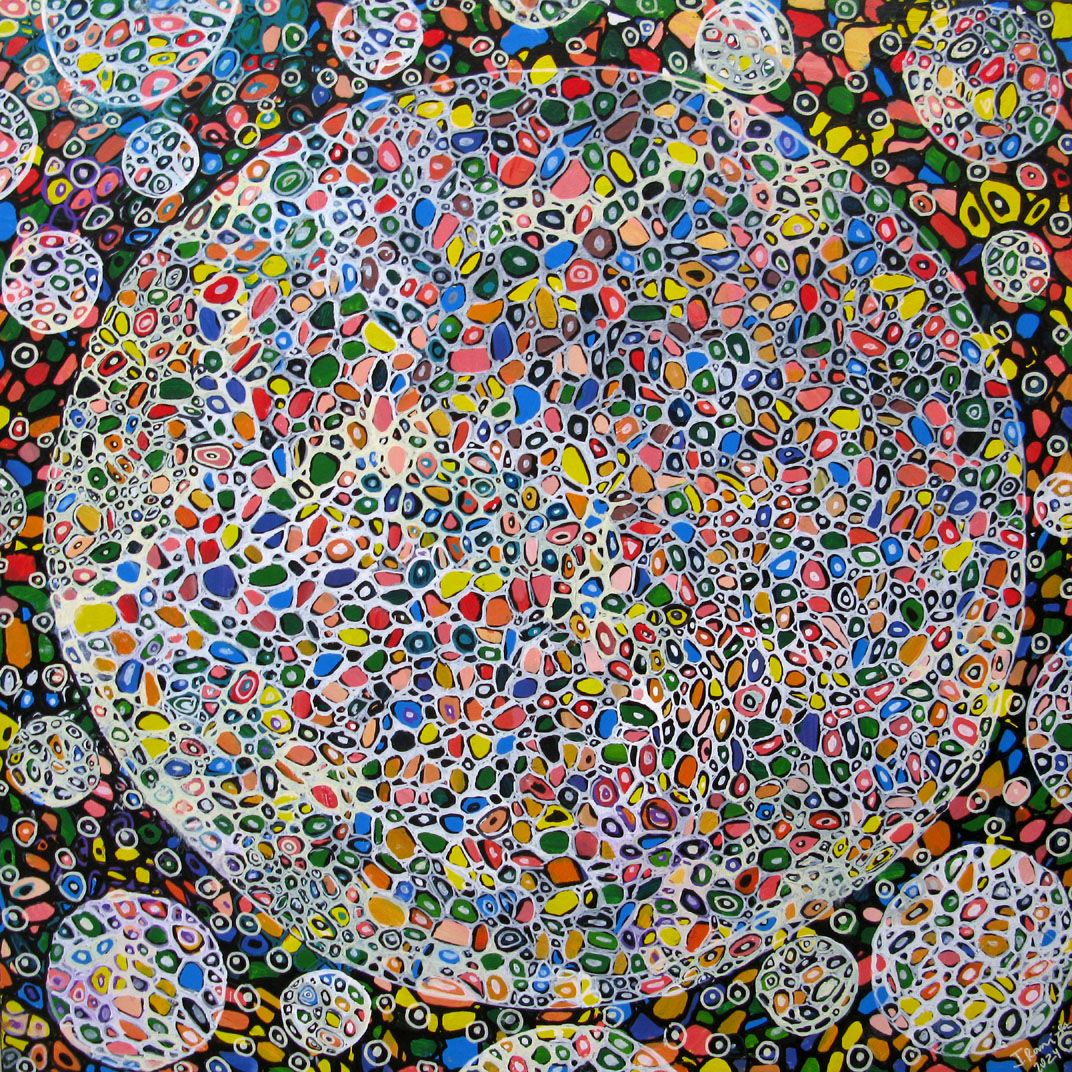 Tableau de JAVIER RAMIREZ a pour titre  MICROMONDE 5 style abstrait dim : JAVIER RAMIREZprix:800