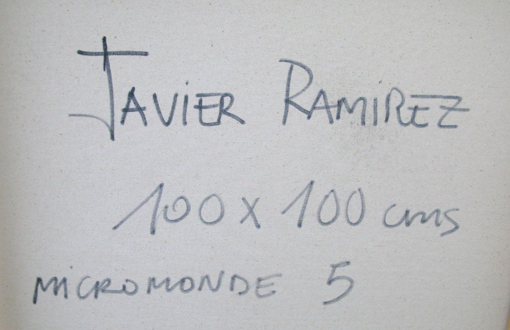 Tableau de JAVIER RAMIREZ a pour titre  MICROMONDE 5 style abstrait dim : JAVIER RAMIREZprix:800
