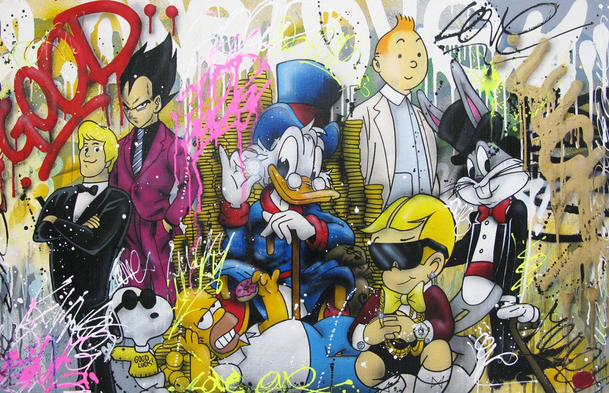 Tableau de JUG a pour titre  Gold lucky style street pop art, street art dim : JUGprix:1090