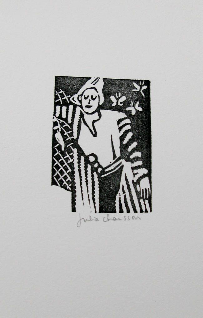Editions d'art de JULIA CHAUSSON a pour titre  LA DAME AUX PAPILLONS style figuratif dim : JULIA CHAUSSONprix:22