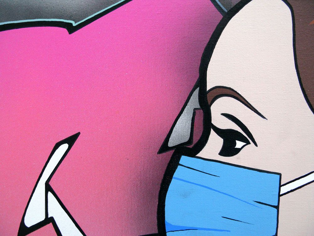 Tableau de KENY a pour titre  FUCK COVID style graffiti, street pop art dim : KENYprix:700