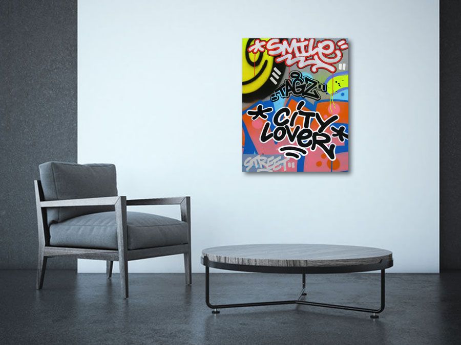 Tableau de KENY a pour titre  CITY LOVER style graffiti, street art dim : KENYprix:550