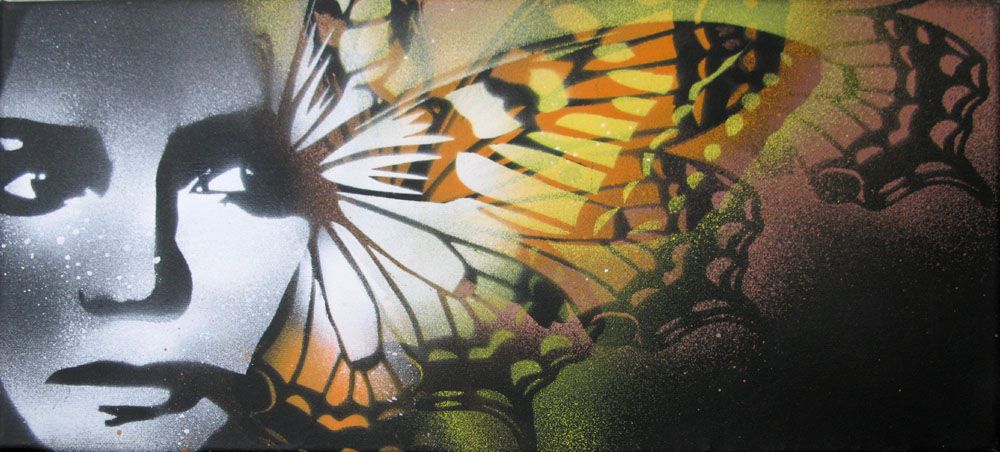 Tableau de KARO TRASS a pour titre  Butterfly style street pop art, street art dim : KARO TRASSprix:120