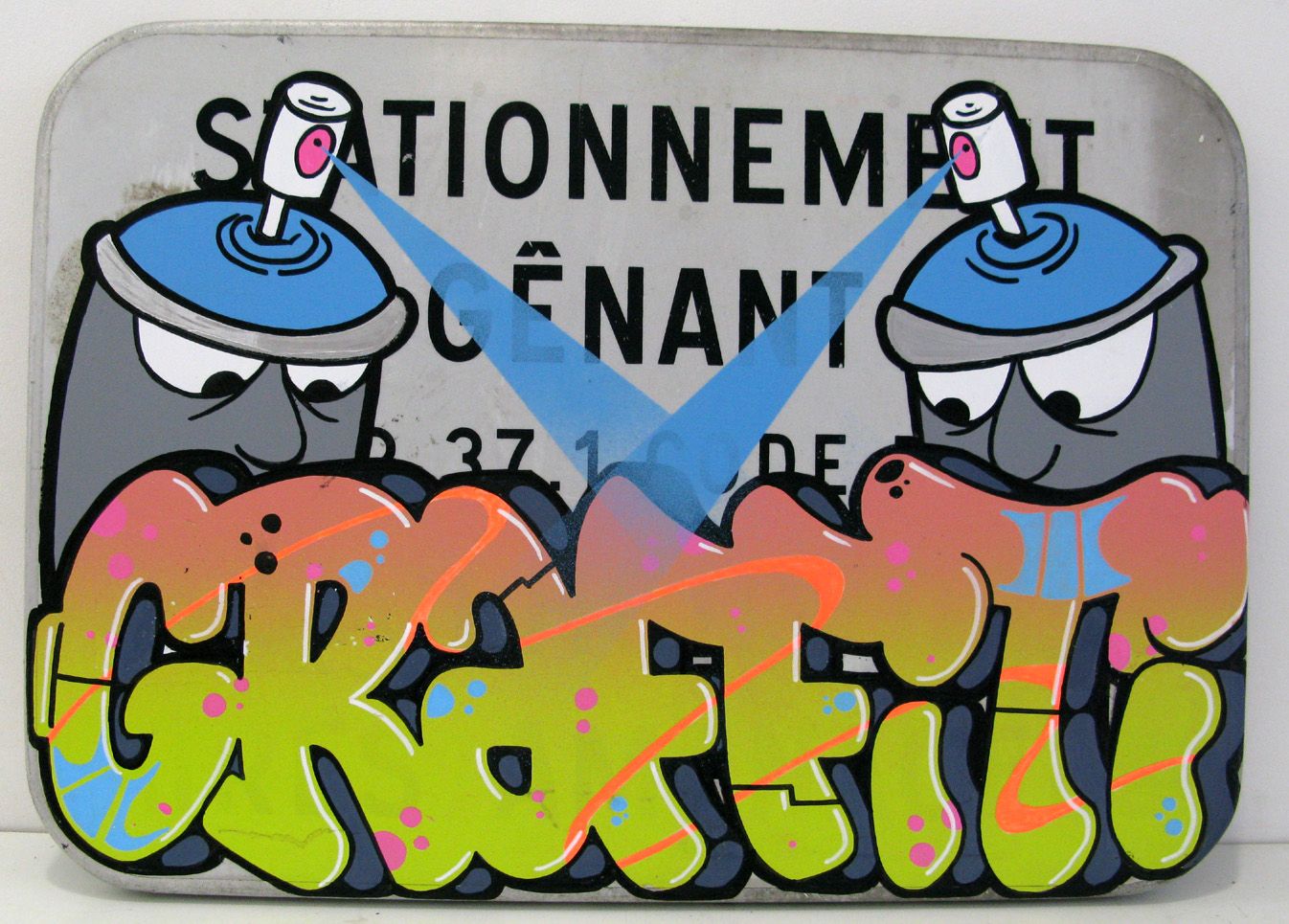 Tableau de KENY a pour titre  Duel de spray style graffiti, street art dim : KENYprix:400
