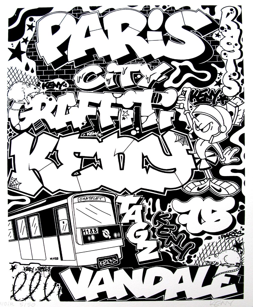 Editions d'art de KENY a pour titre  PARIS CITY - BLACK style street pop art dim : KENYprix:70