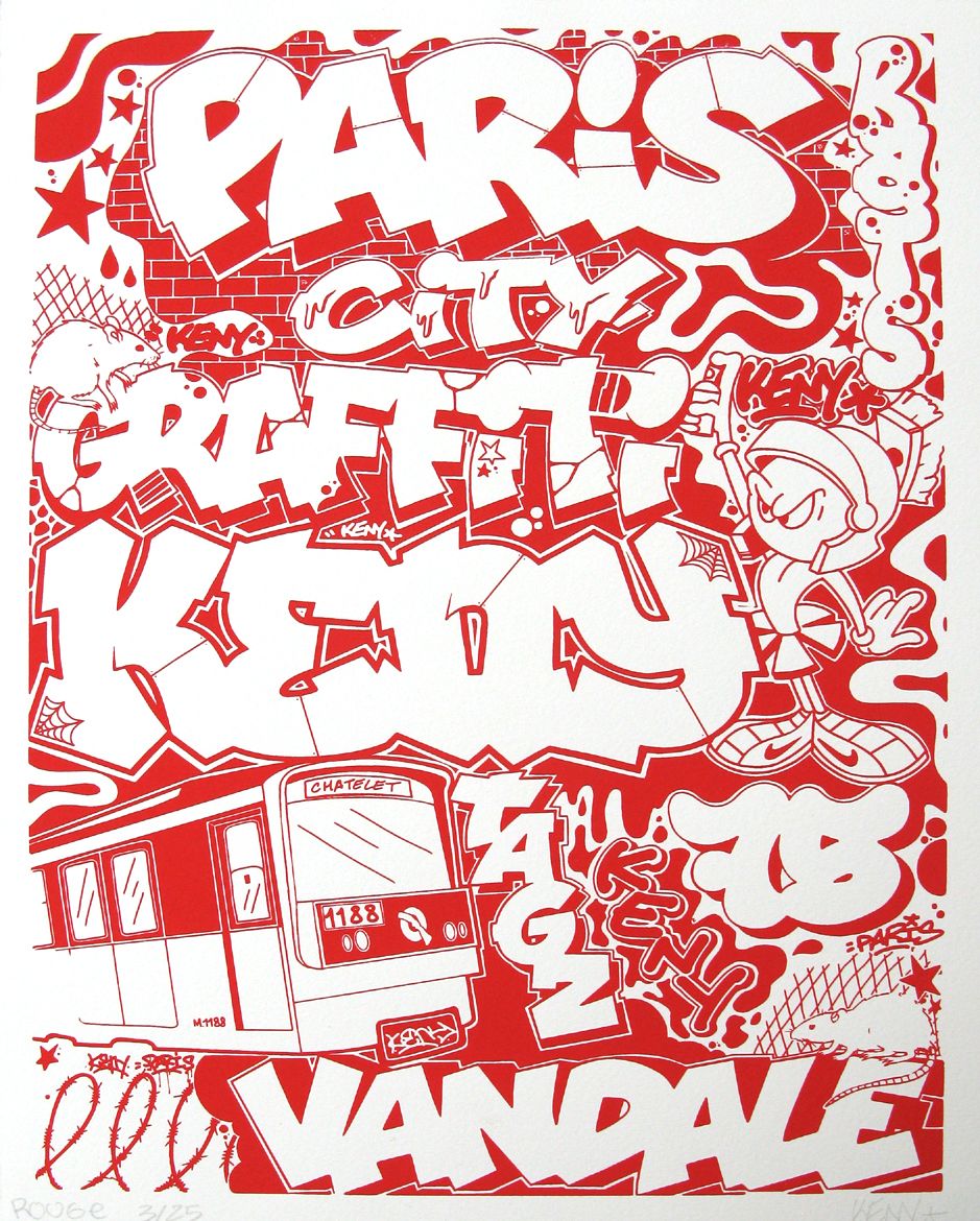 Dessin de KENY a pour titre  PARIS CITY - RED 3/25 style graffiti, street art dim : KENYprix:70