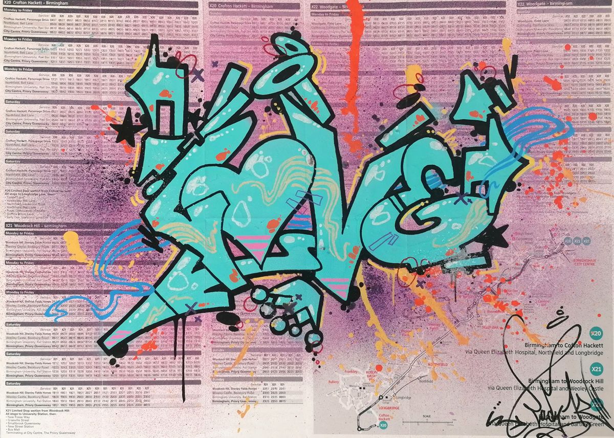 Dessin de LADY K a pour titre  LOVE UK LAVENDER style street pop art dim : LADY Kprix:400