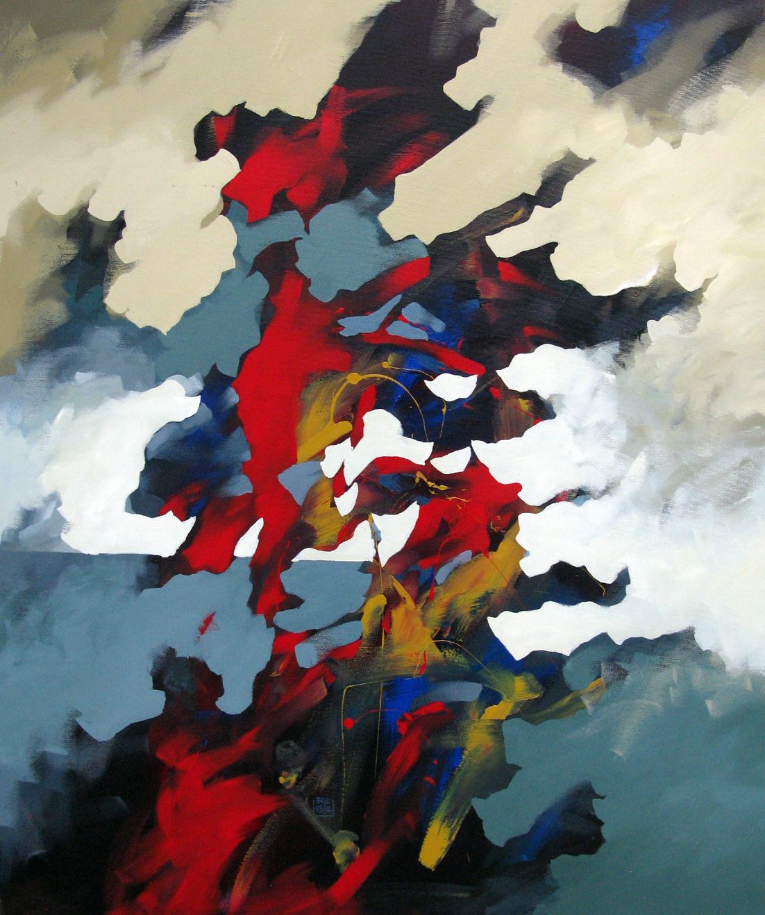Tableau de BRUNEAU a pour titre  L'insoutenable légèreté de l'être style abstrait dim : BRUNEAUprix:700