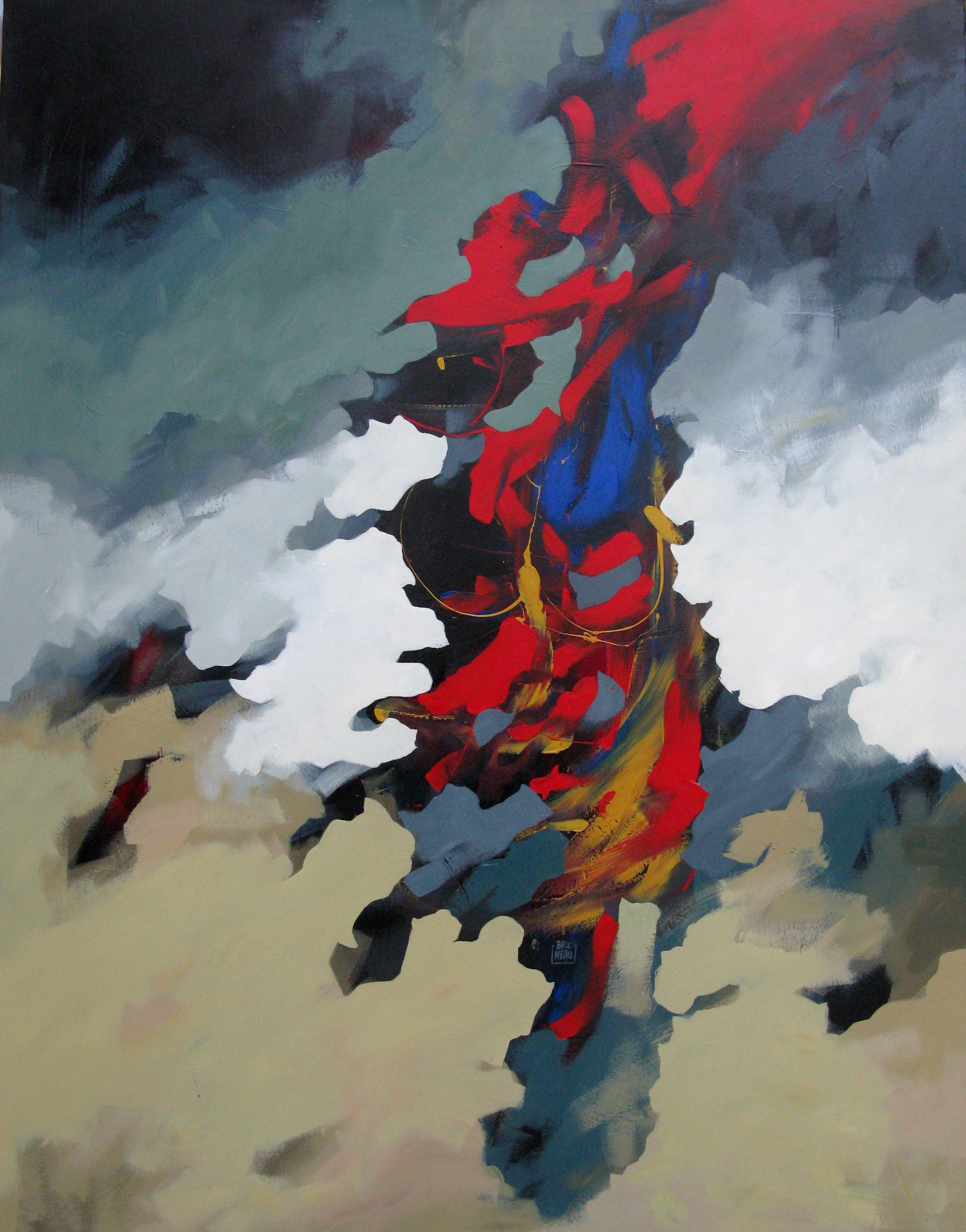 Tableau de BRUNEAU a pour titre  Le chapeau rouge de crétakano style abstrait dim : BRUNEAUprix:850