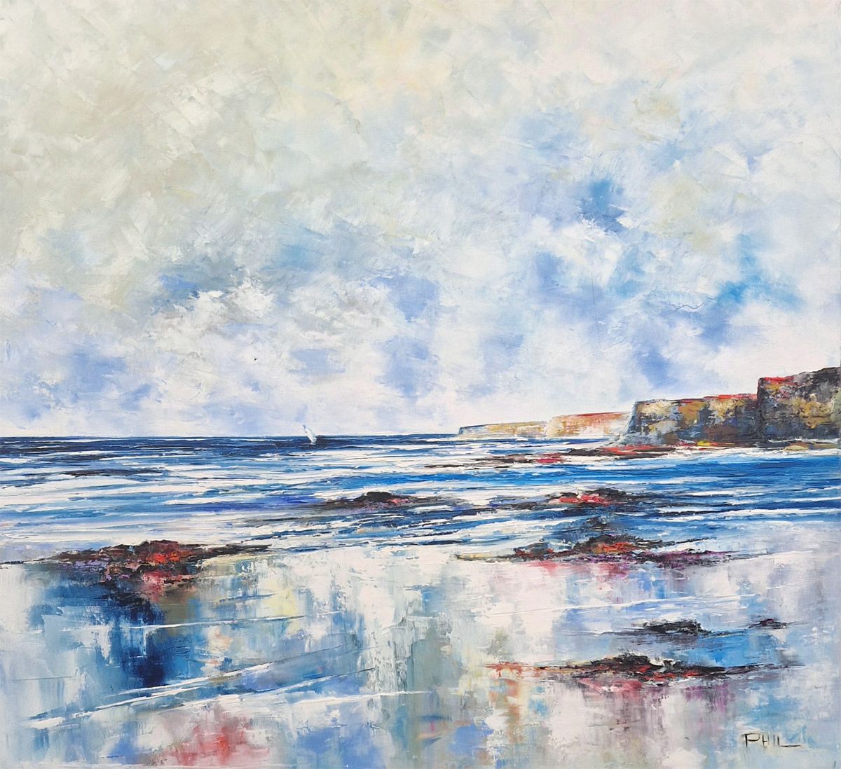 Tableau de PHIL a pour titre  Les Longues Falaises style figuratif dim : PHILprix:700