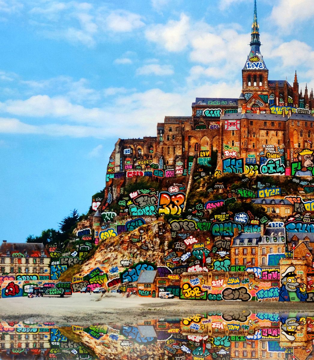 Editions d'art de BLACH a pour titre  Les pêcheurs du Mont saint Michel style street art dim : BLACHprix:100