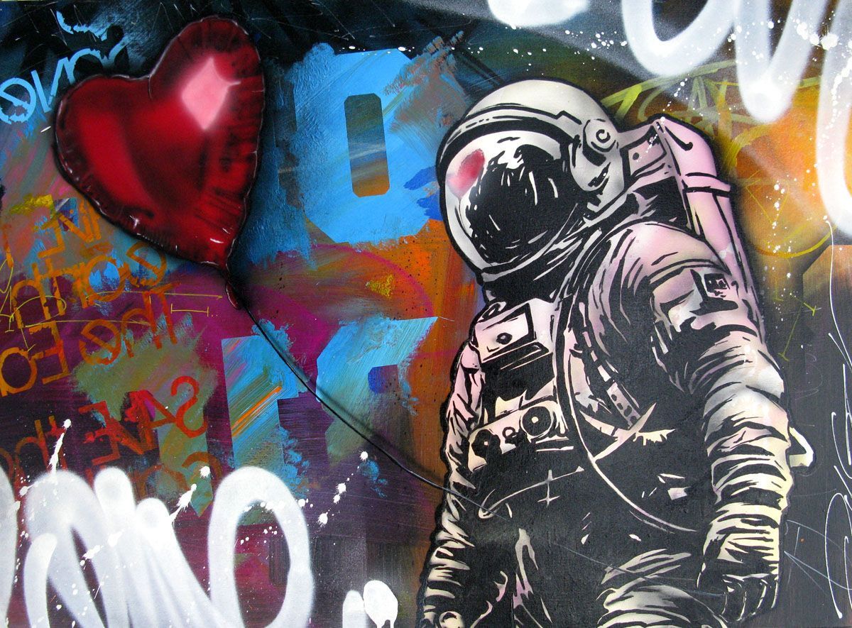 Tableau de JUG a pour titre  LOVE SPACE style street pop art, street art dim : JUGprix:900