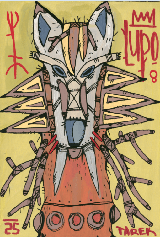 Tableau de TAREK a pour titre  Lupo style street pop art, graphique dim : TAREKprix:220