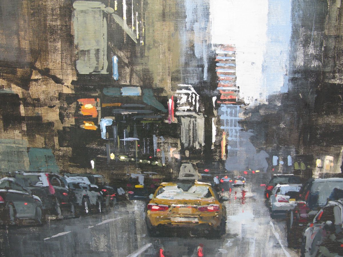 Tableau de ADRIEN FAVEAU a pour titre  Manhattan Rain style figuratif, graphique dim : ADRIEN FAVEAUprix:3200