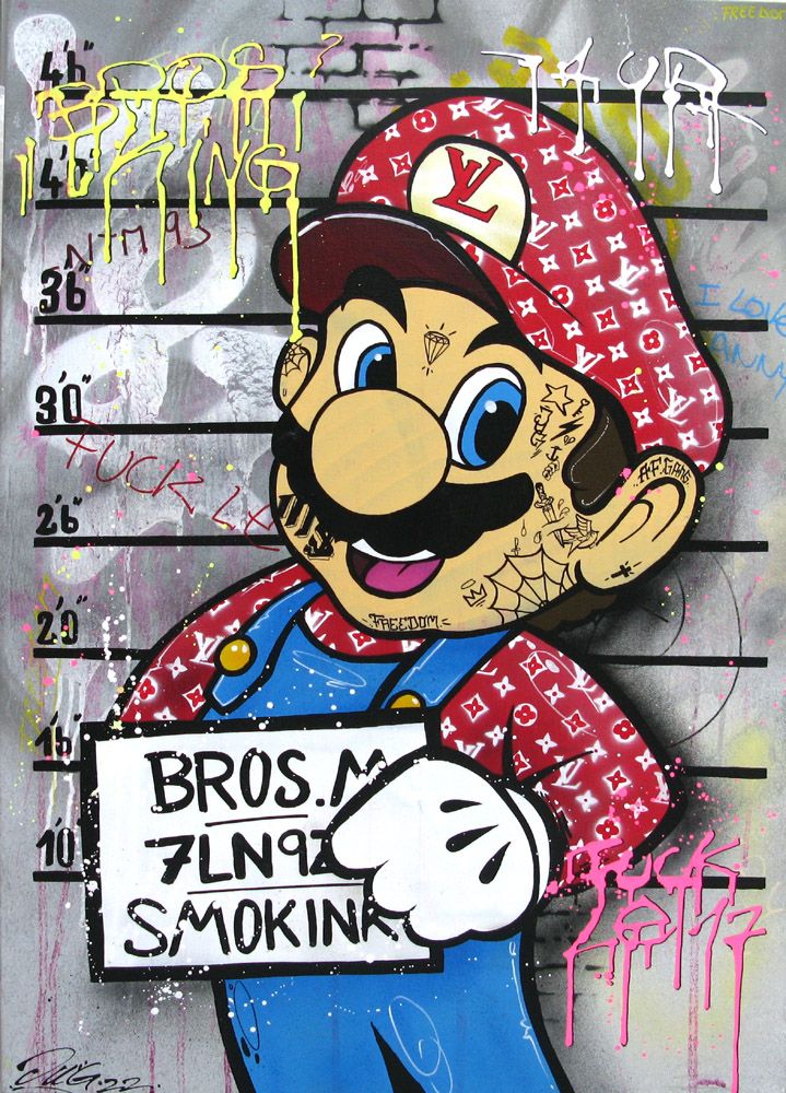 Tableau de JUG a pour titre  MARIO & LUIGITON style street pop art dim : JUGprix:700