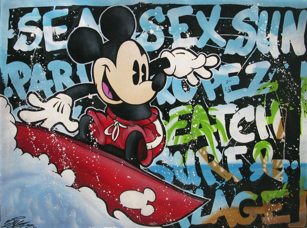 Tableau de JUG a pour titre  MICKEY SURFING style street pop art dim : JUGprix:1000