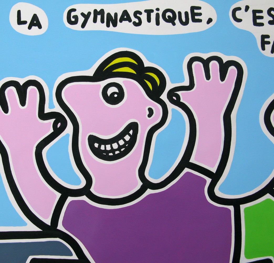 Dessin de MOUSTACHE BLEUE a pour titre  La gymnastique c'est fantastique ! style figuratif dim : MOUSTACHE BLEUEprix:120