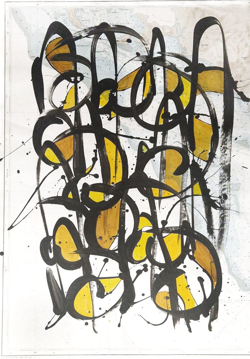 Dessin de STEPHANE RIME a pour titre  NONAME sur Carte Marine B63 ( Nouvelle Calédonie) style abstrait dim : STEPHANE RIMEprix:140