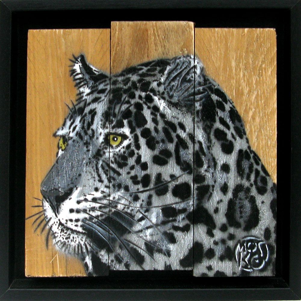 Tableau de MOSKO a pour titre  PROFIL LEOPARD GRIS style figuratif dim : MOSKOprix:420