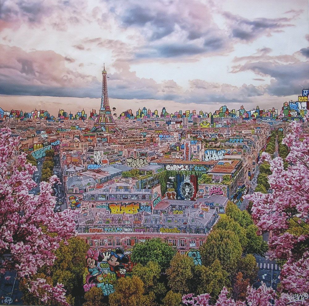 Tableau de BLACH a pour titre  Paris 3024 XL style graffiti, street art dim : BLACHprix:160