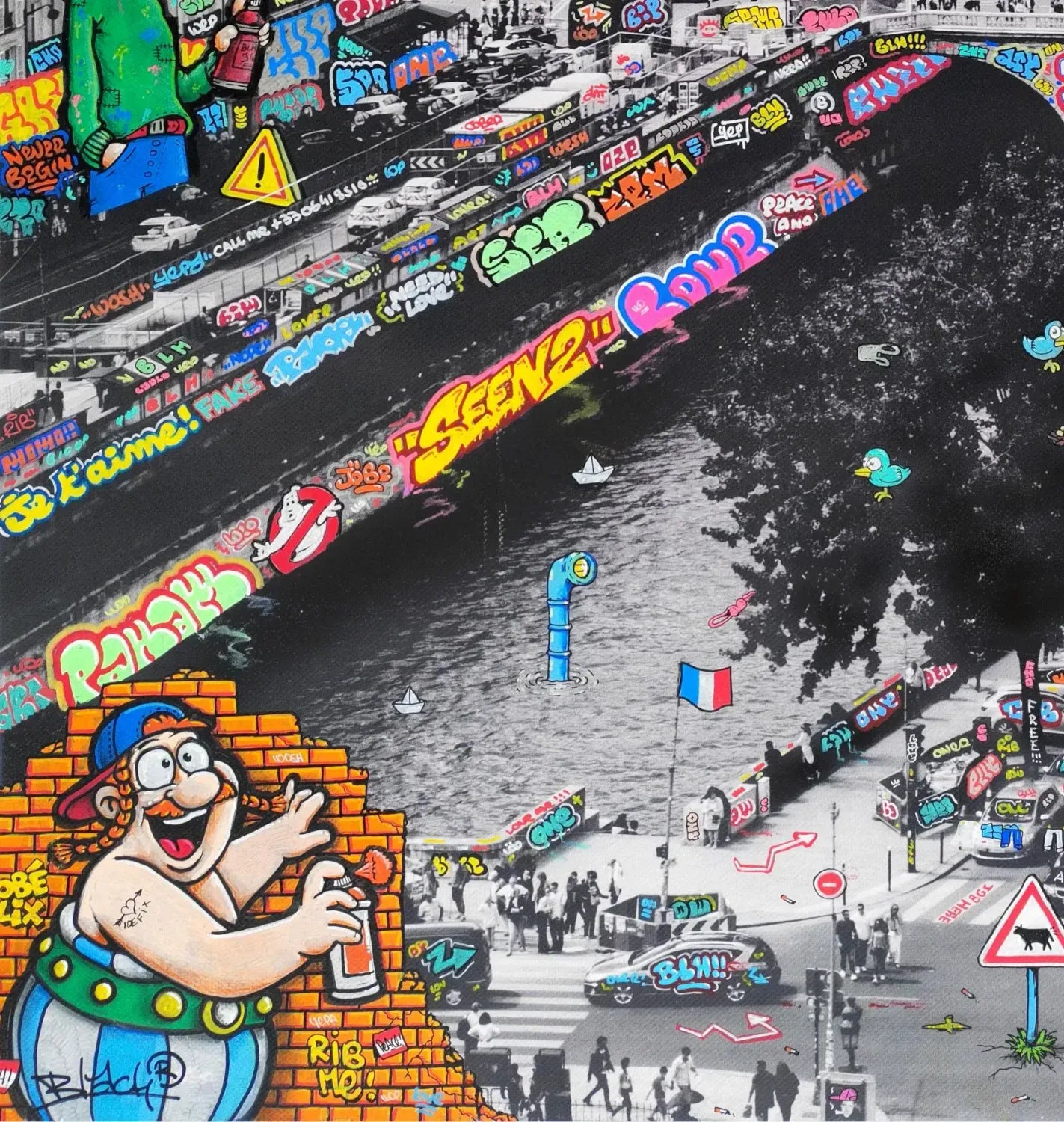 Editions d'art de BLACH a pour titre  Paris Bande déssinée Vertical XL style graffiti, street art dim : BLACHprix:220