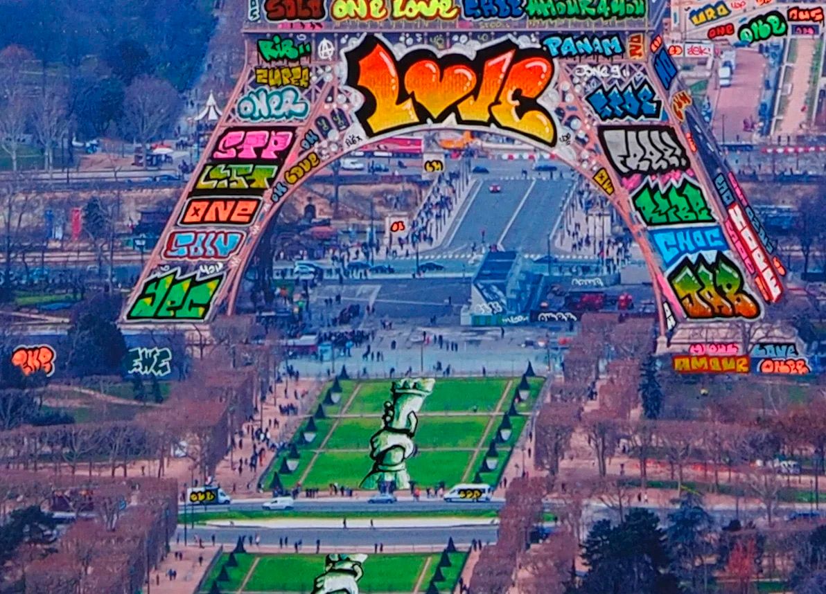 Editions d'art de BLACH a pour titre  Paris panoramique bleu style street art dim : BLACHprix:240