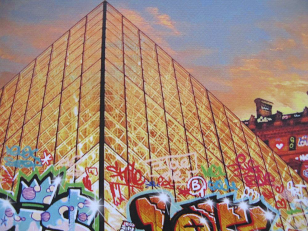 Tableau de BLACH a pour titre  Paris pyramide style graffiti, street art dim : BLACHprix:80