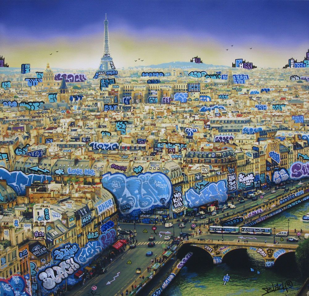 Tableau de BLACH a pour titre  Paris Blue Graffiti style graffiti, street pop art dim : BLACHprix:160