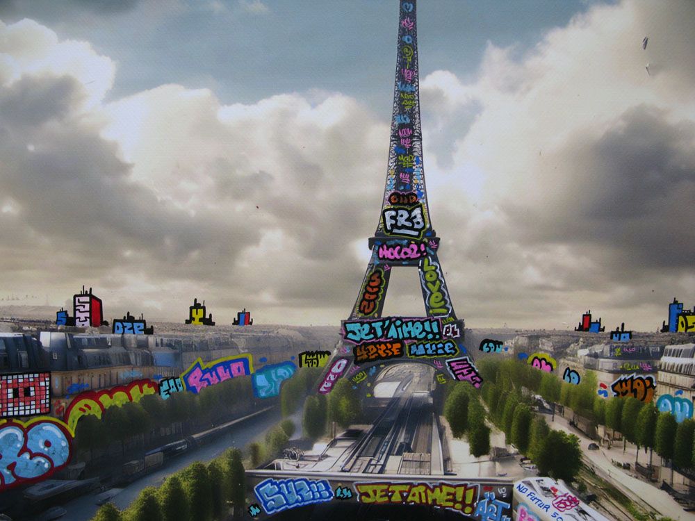Tableau de BLACH a pour titre  Paris train 3052 style graffiti, street art dim : BLACHprix:450