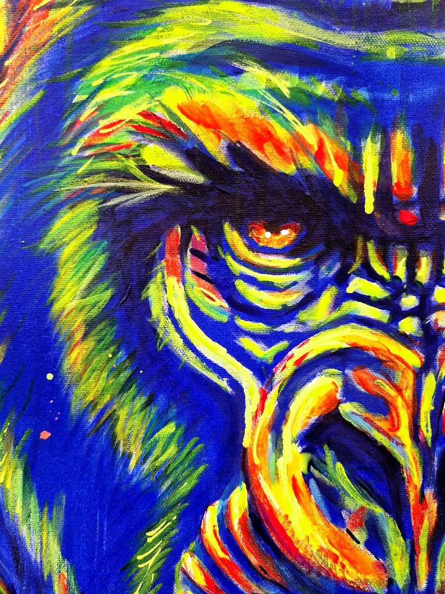 Tableau de ART HM a pour titre  Bleu Kong UV style figuratif, graphique, street art dim : ART HMprix:1000