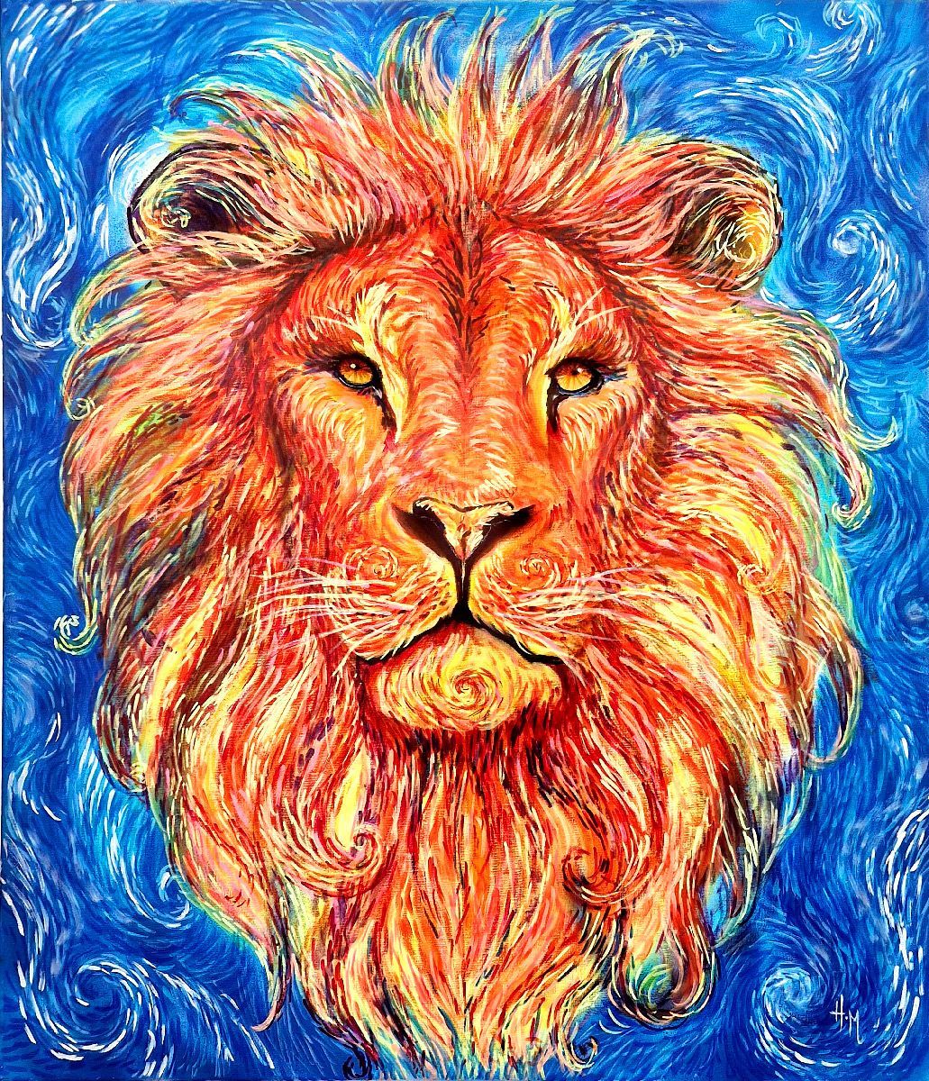 Tableau de ART HM a pour titre  Lion série style Van Gogh 2 style figuratif, graphique dim : ART HMprix:800