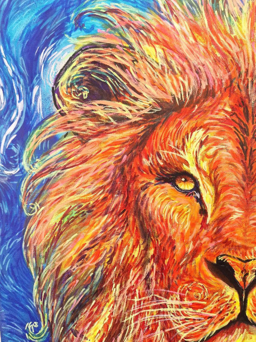 Tableau de ART HM a pour titre  Lion série style Van Gogh 2 style figuratif, graphique dim : ART HMprix:800