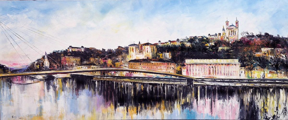 Tableau de PHIL a pour titre  Quais de la Saône, Lyon style figuratif dim : PHILprix:550