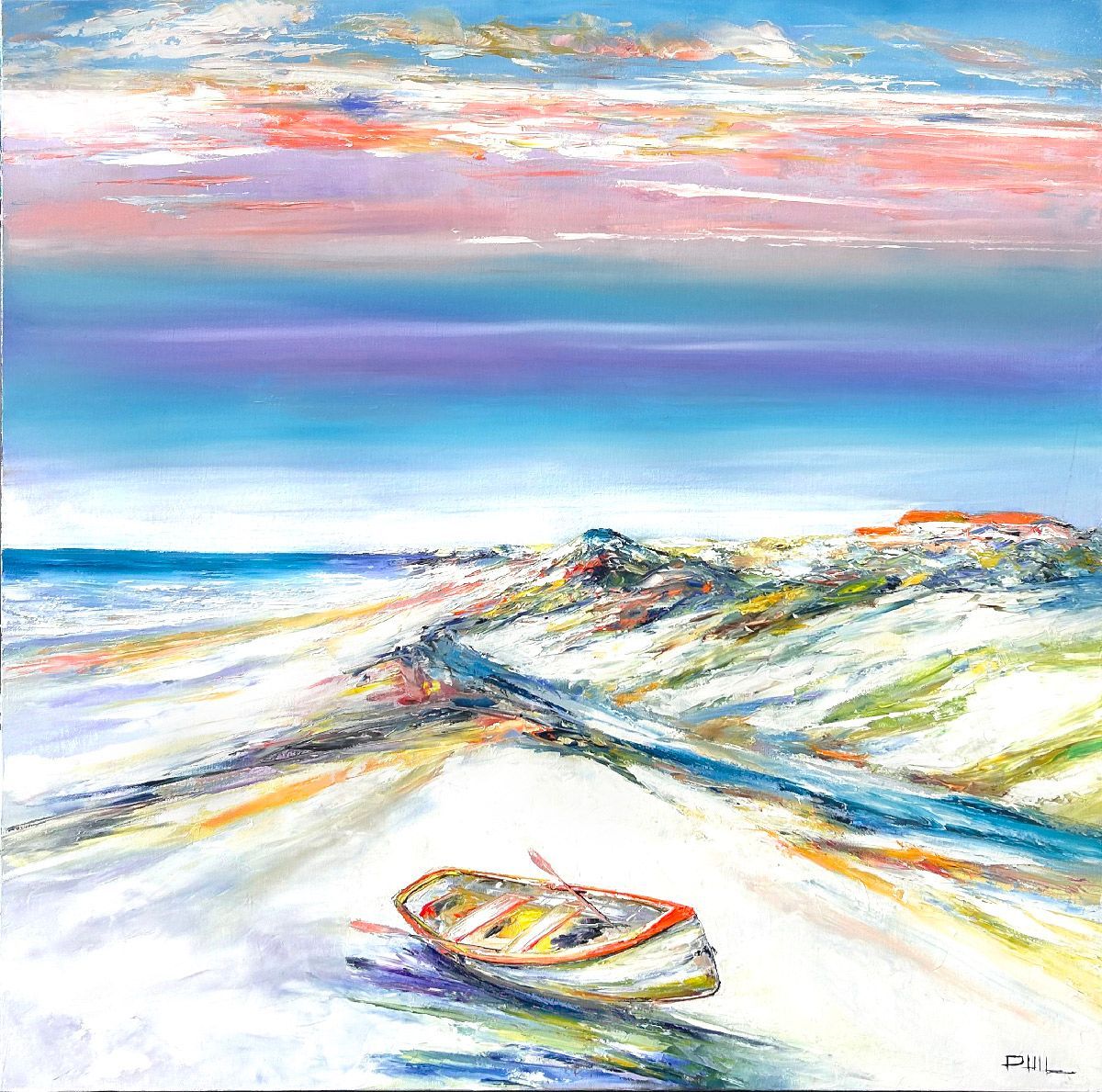 Tableau de PHIL a pour titre  Beau rivage style figuratif dim : PHILprix:600
