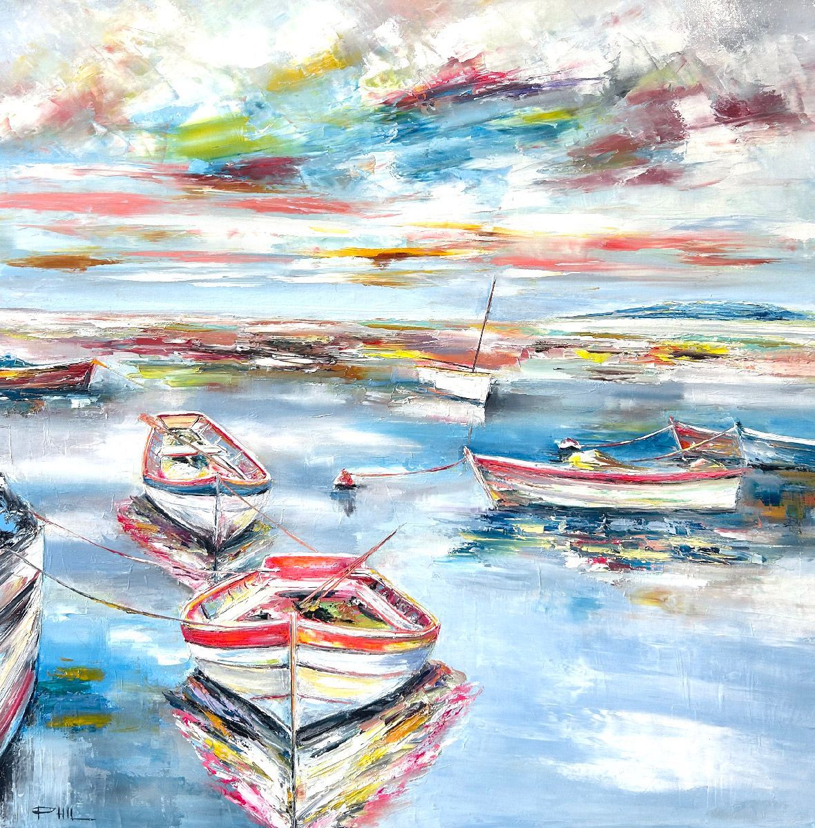 Tableau de PHIL a pour titre  Les barques style figuratif dim : PHILprix:600