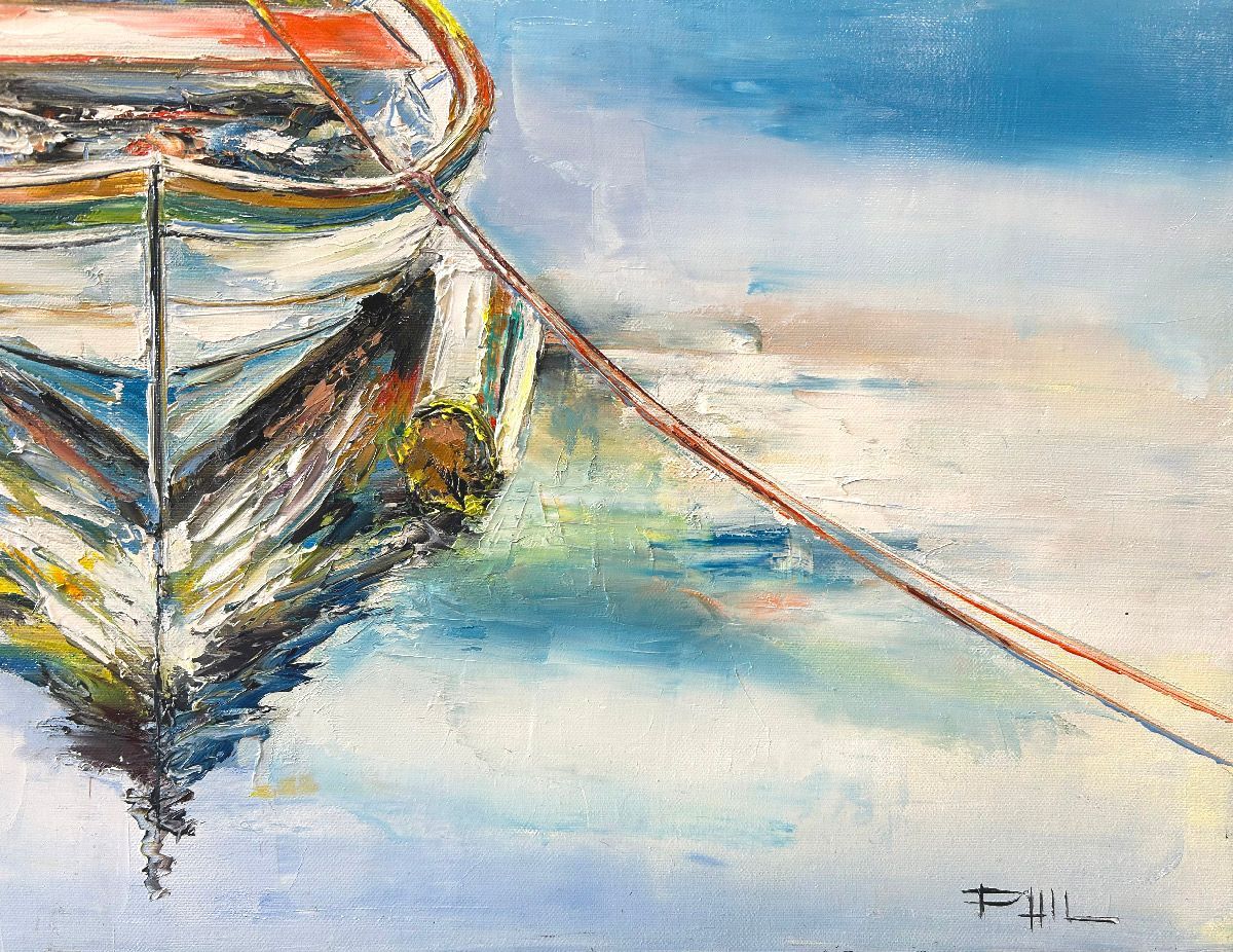 Tableau de PHIL a pour titre  L'étang style figuratif dim : PHILprix:350