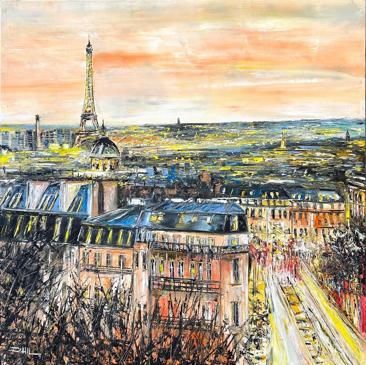 Tableau de PHIL a pour titre  Paris by night style figuratif dim : PHILprix:350