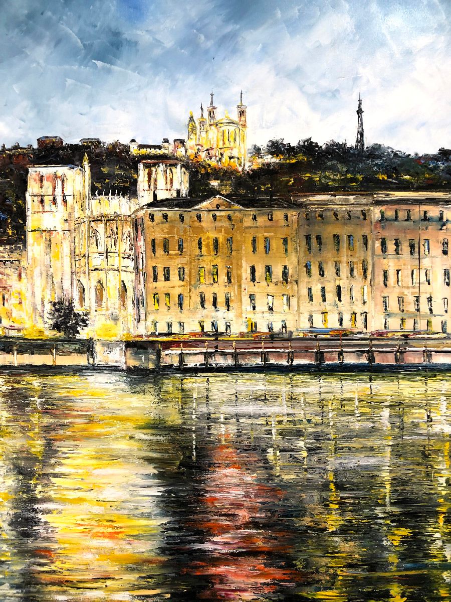 Tableau de PHIL a pour titre  Quai de Saône, Lyon style abstrait dim : PHILprix:700