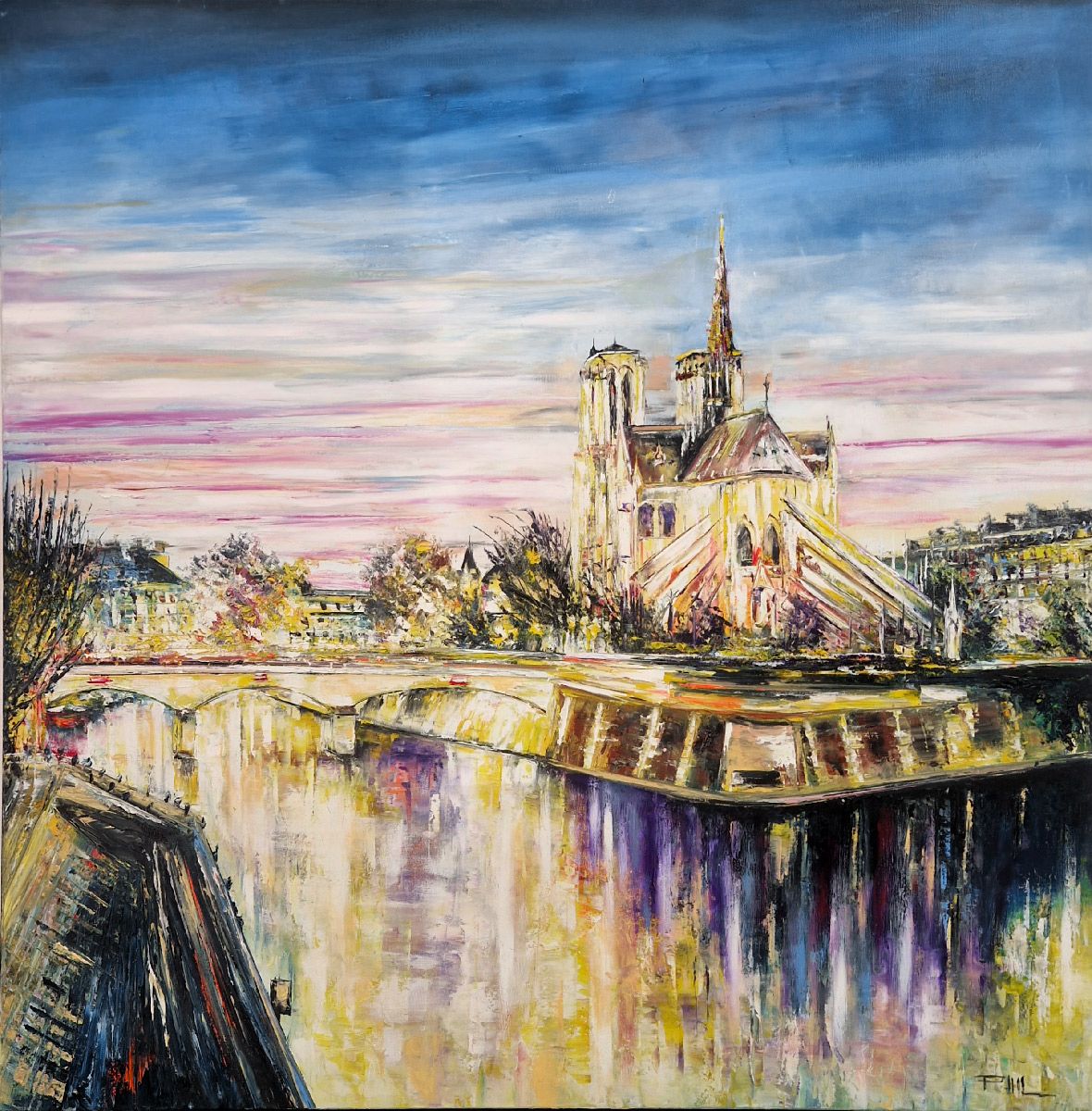 Tableau de PHIL a pour titre  Cathédrale Notre-Dame de Paris style abstrait dim : PHILprix:700