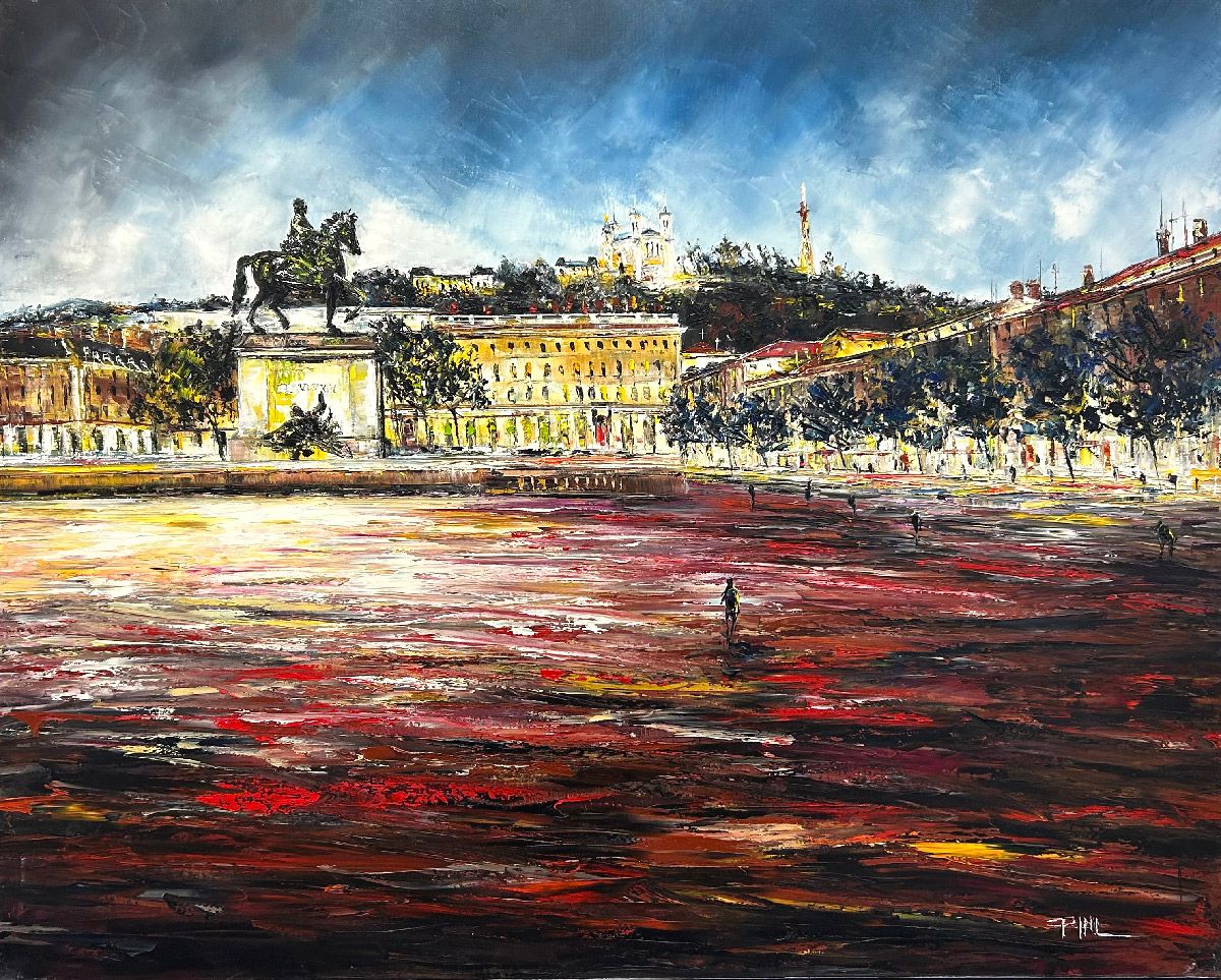 Tableau de PHIL a pour titre  Louis à la place Bellecour, Lyon style figuratif dim : PHILprix:700