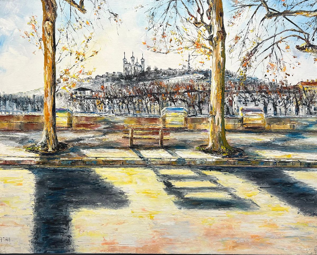 Tableau de PHIL a pour titre  Quai de la pêcherie, Lyon style figuratif dim : PHILprix:700