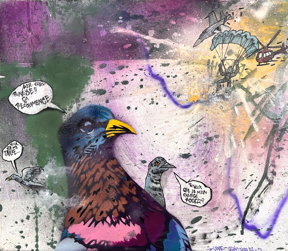 Tableau de Craig & Emer a pour titre  Los pigeonos style graffiti, street art dim : Craig & Emerprix:200