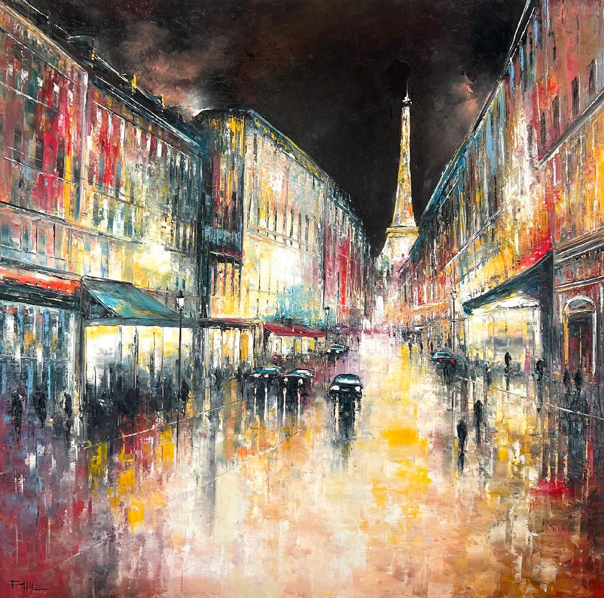 Tableau de PHIL a pour titre  Paris de nuit style figuratif dim : PHILprix:850