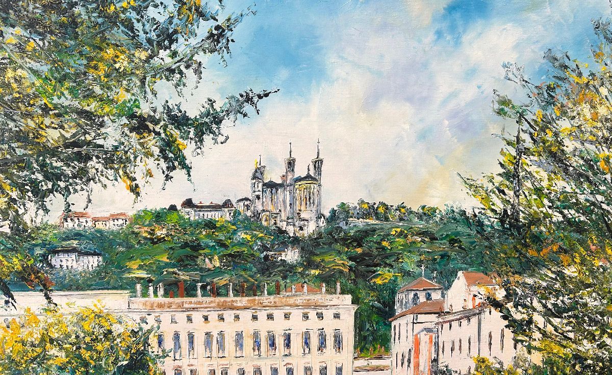 Tableau de PHIL a pour titre  Place Bellecour, Lyon 2 style figuratif dim : PHILprix:700