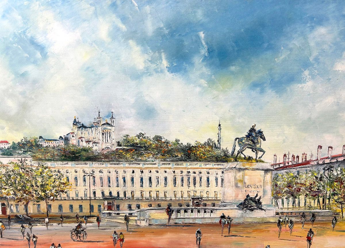 Tableau de PHIL a pour titre  Place Bellecour, Lyon style figuratif dim : PHILprix:850