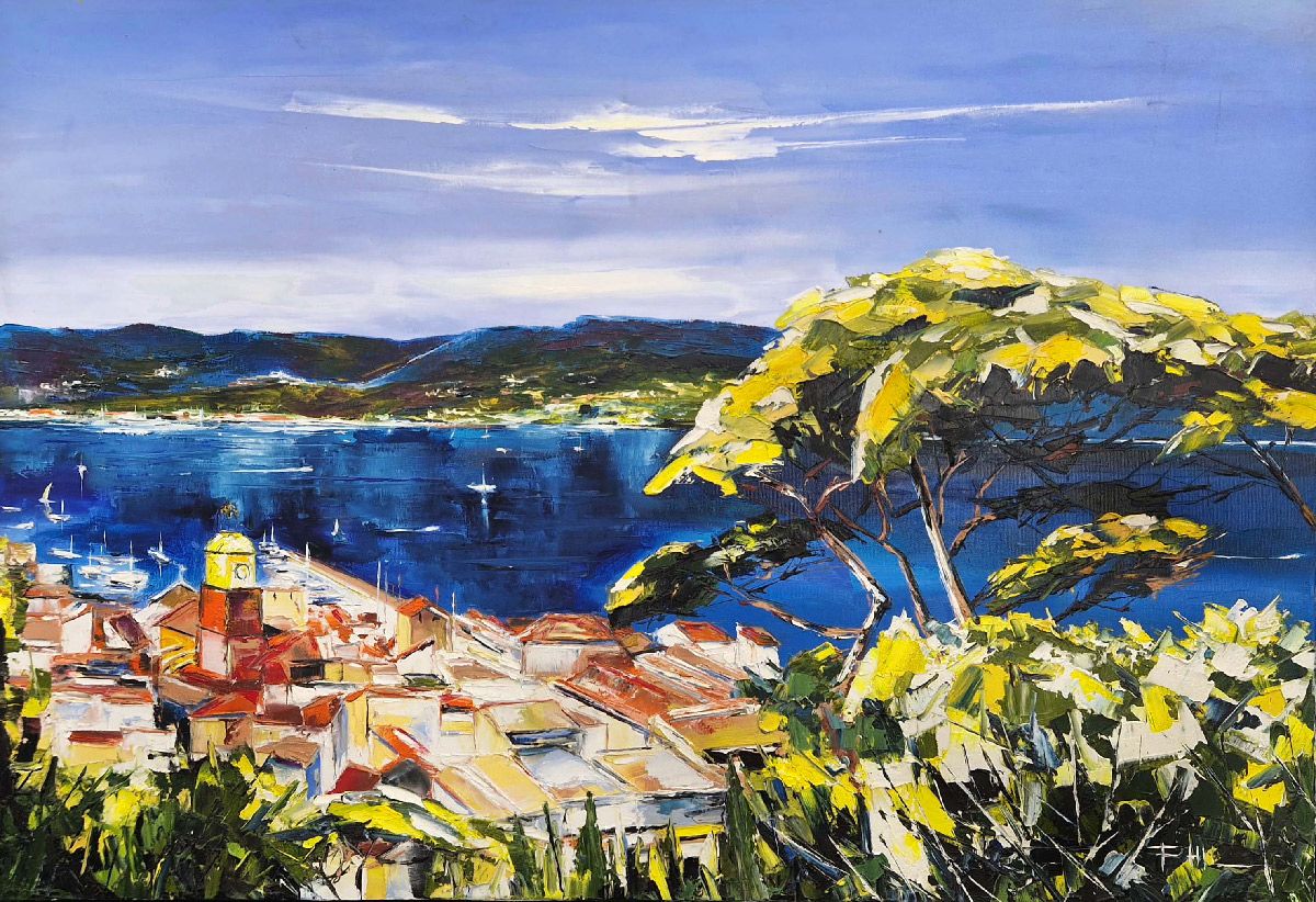 Tableau de PHIL a pour titre  Golfe de Saint-Tropez style figuratif dim : PHILprix:500