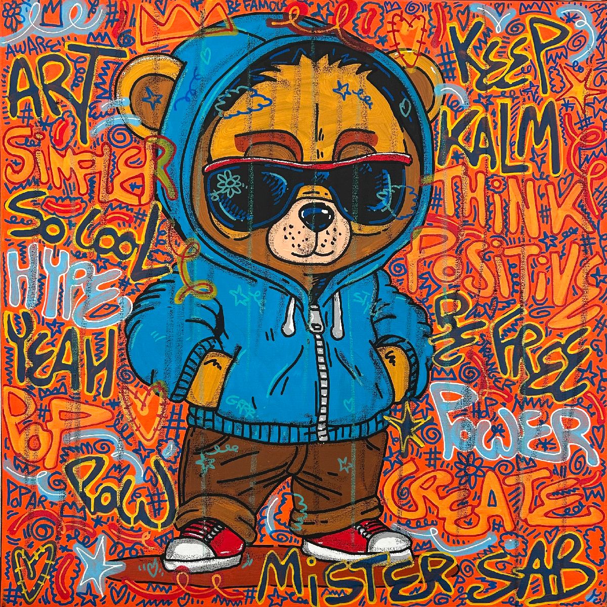 Tableau de RICO SAB a pour titre  Think positive style street pop art, street art dim : RICO SABprix:600